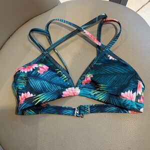 Reef Tropical Floral Bikini Top - Teal and Pink